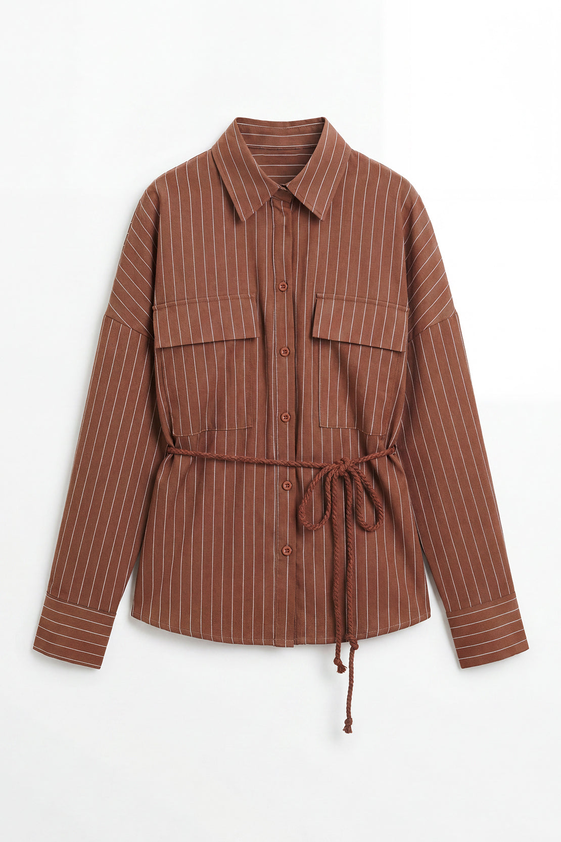 KOKO Linen Blend Stripe Shirt & Relaxed Wide-Leg Pants – Rusty Brown
