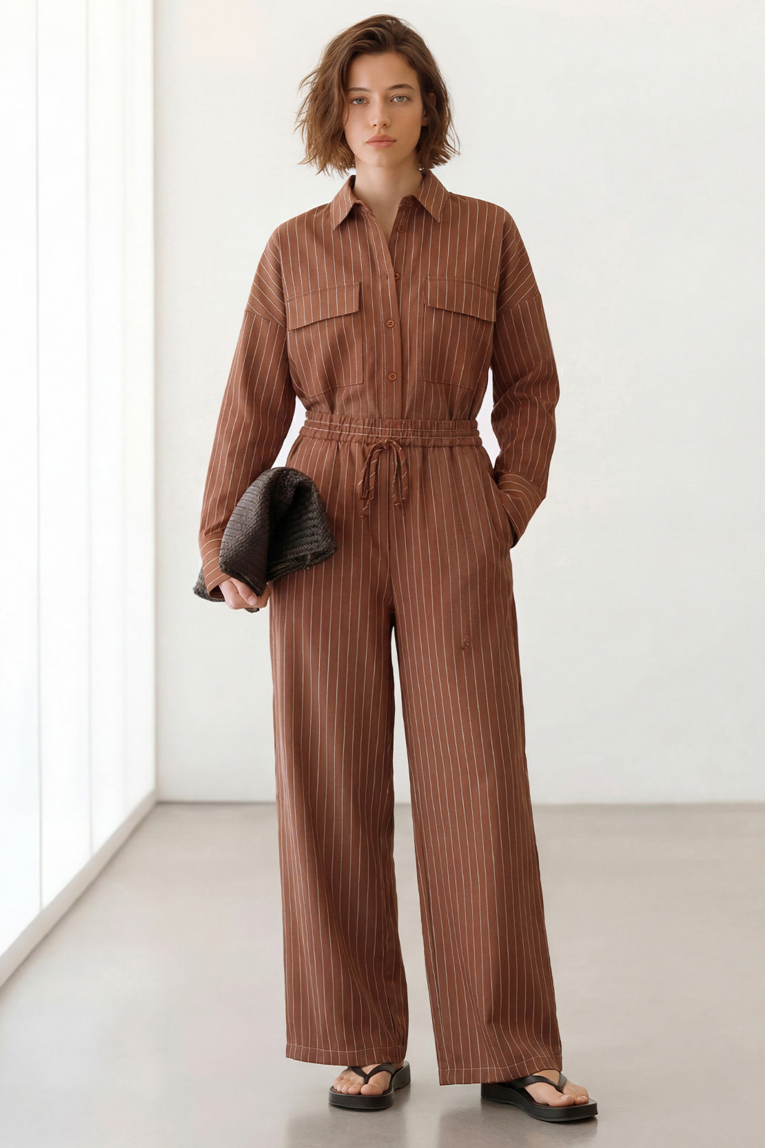 KOKO Linen Blend Relaxed Wide-Leg Pants – Rusty Brown