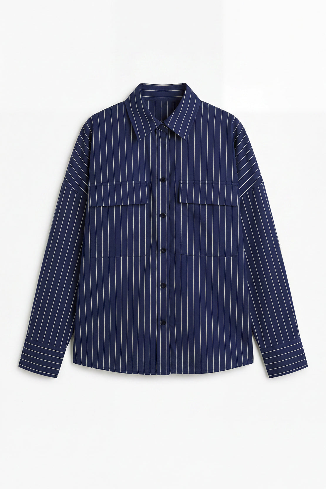 KOKO Linen Blend Stripe Shirt & Relaxed Wide-Leg Pants - Navy