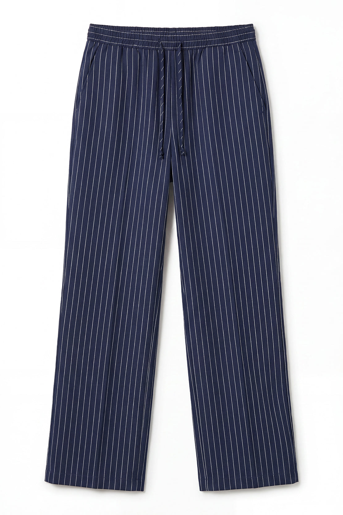 KOKO Linen Blend Stripe Shirt & Relaxed Wide-Leg Pants - Navy