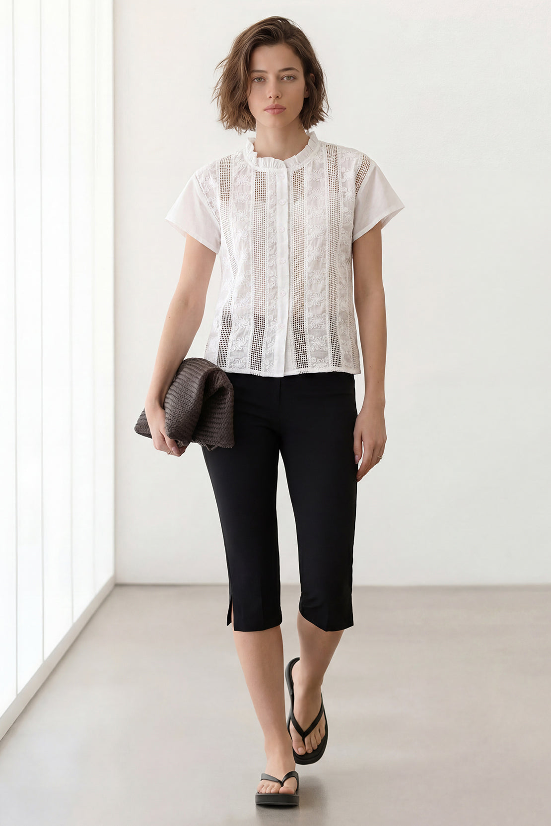 KOKO Light Weave Embellished Top – White