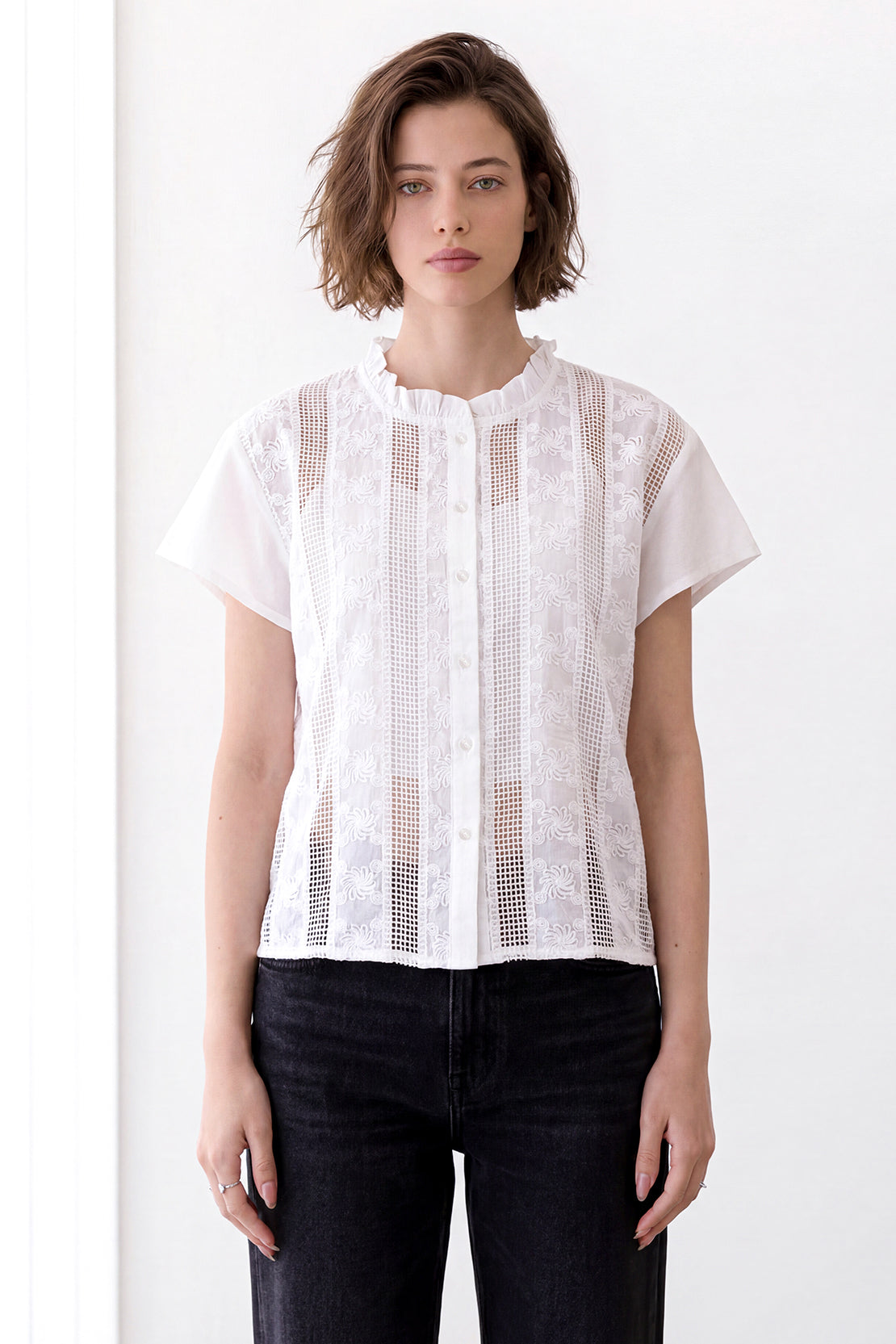 KOKO Light Weave Embellished Top – White