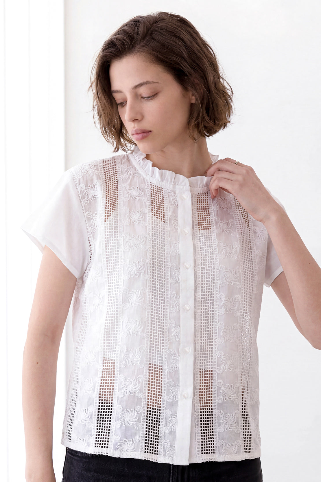 KOKO Light Weave Embellished Top – White