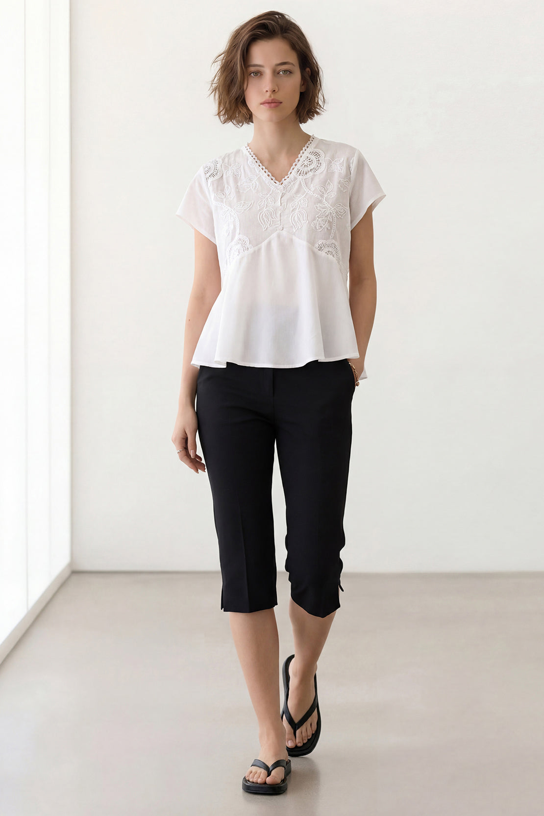 KOKO Light Weave Embellished Top – White