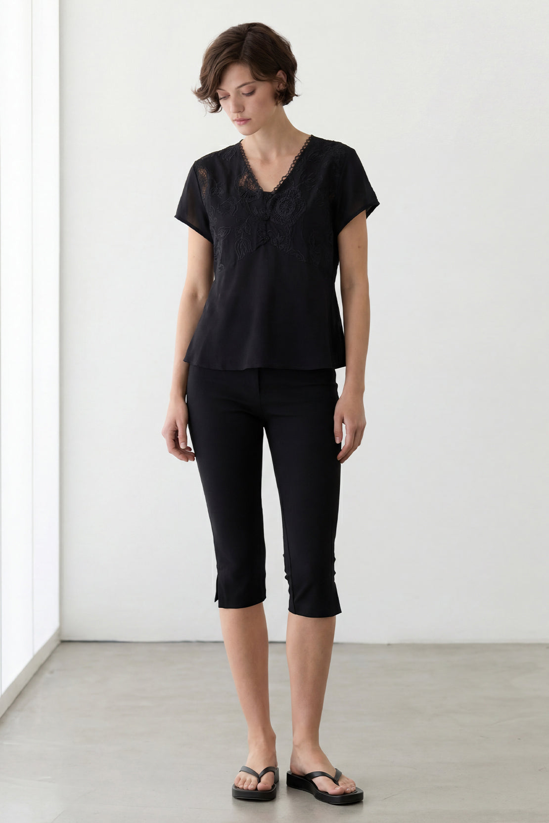 KOKO Light Weave Embroidered Lace Top – Black