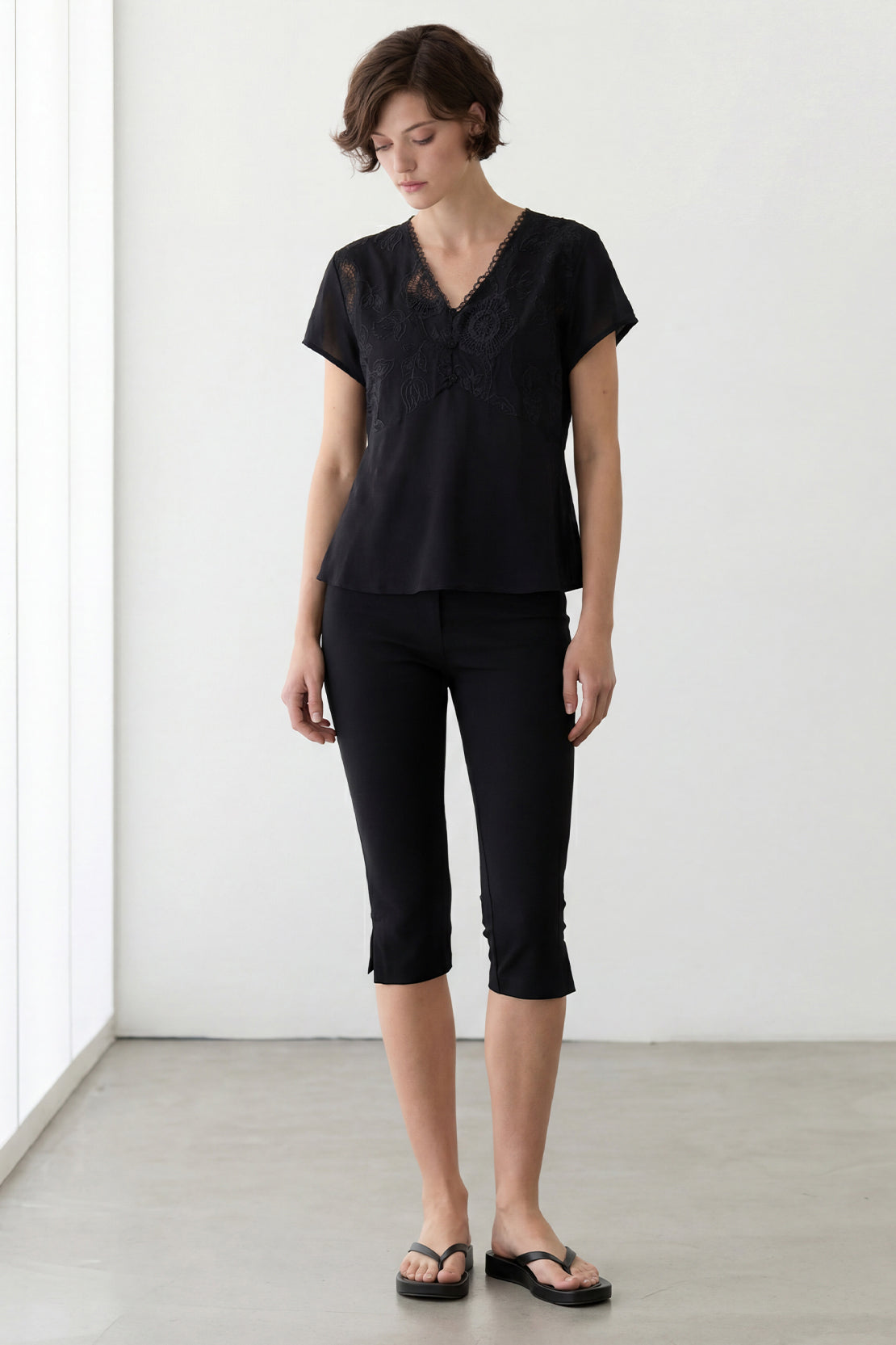 KOKO Light Weave Embroidered Lace Top – Black
