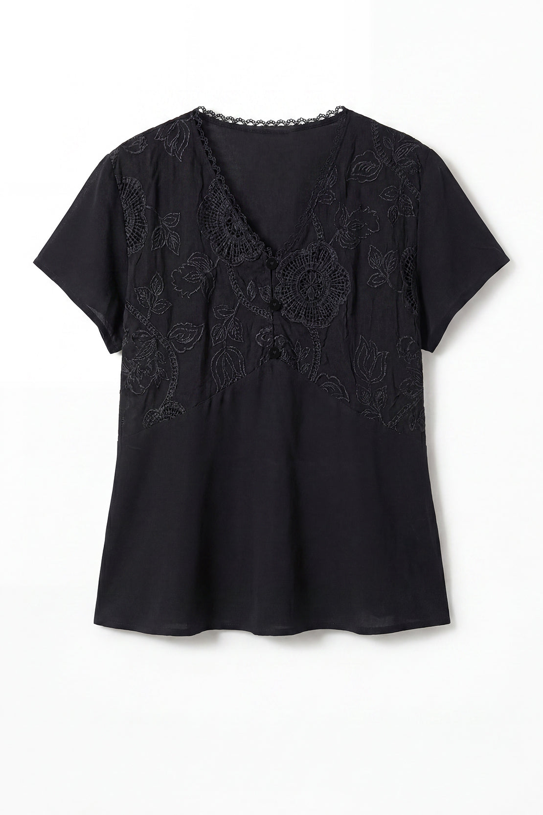 KOKO Light Weave Embroidered Lace Top – Black