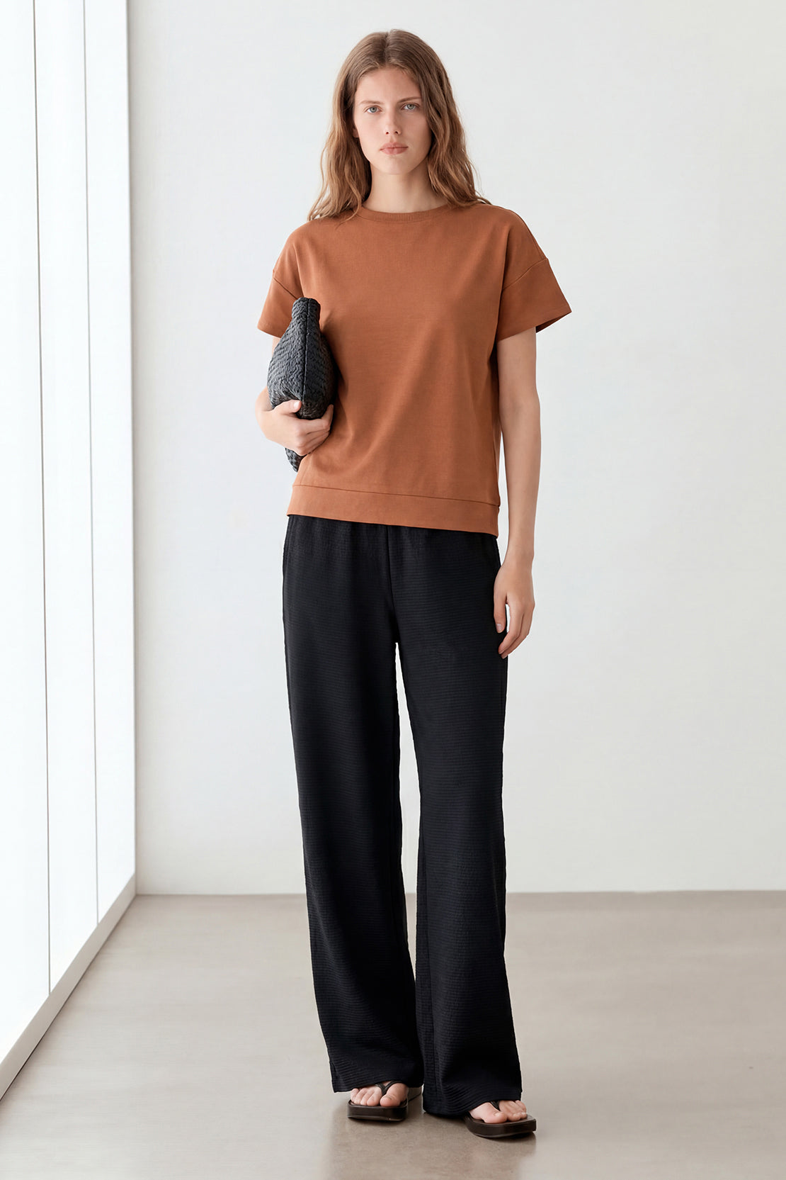 Koko Textured Knitted Wide-Leg Pants – Black