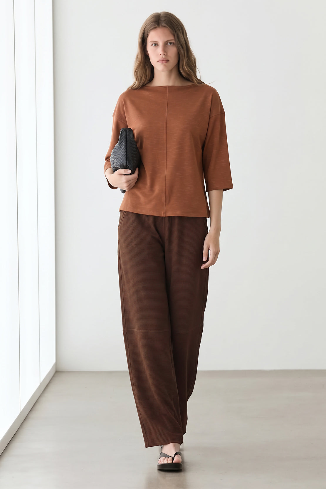 Koko Textured Knitted Wide-Leg Pants – Brown