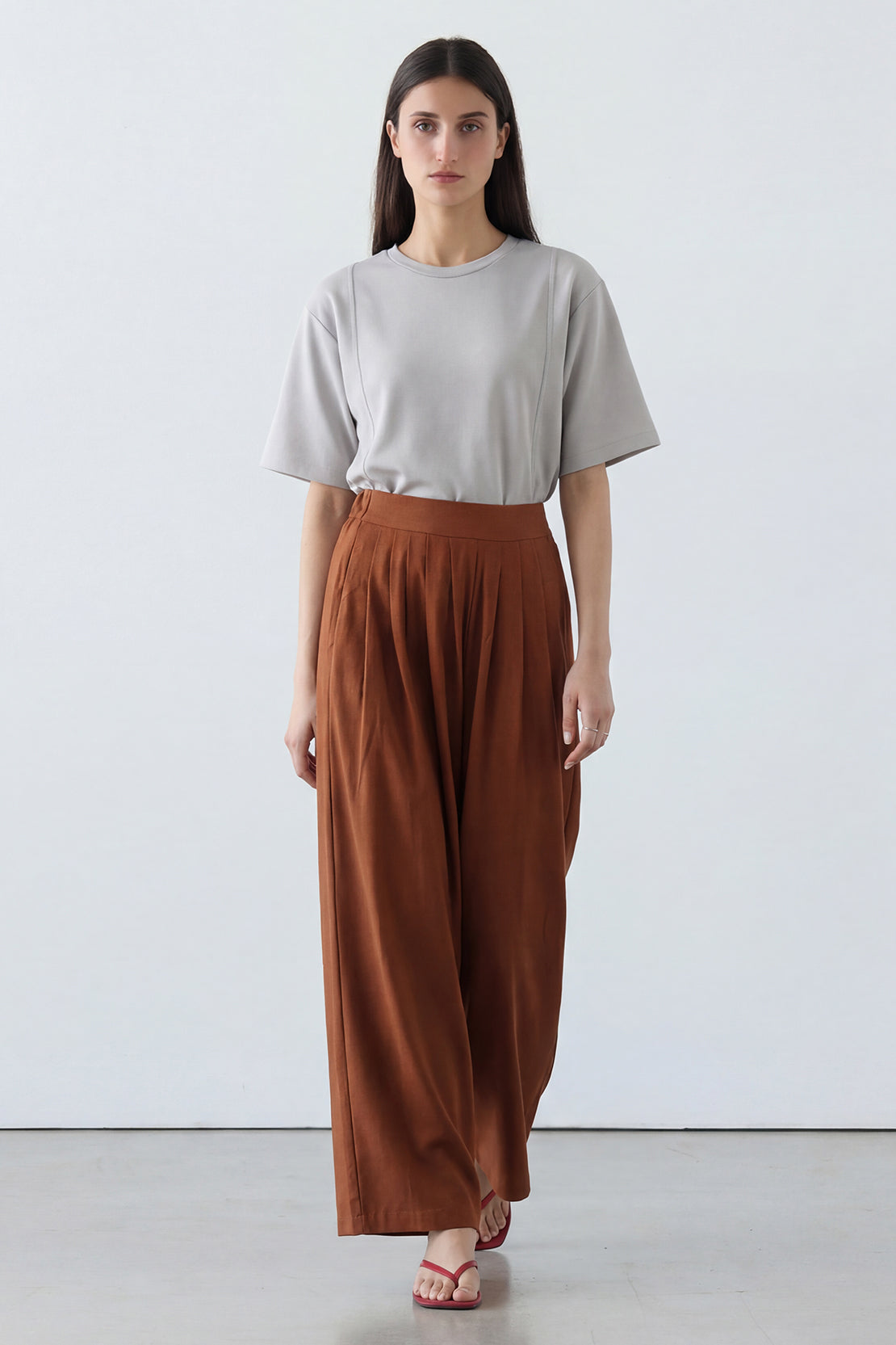 KOKO Modal Roma High-Waist Pleated Trouser – Brown