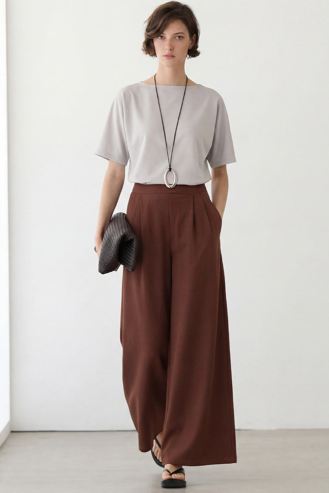 KOKO Modal Wide-Leg Trousers – Brown