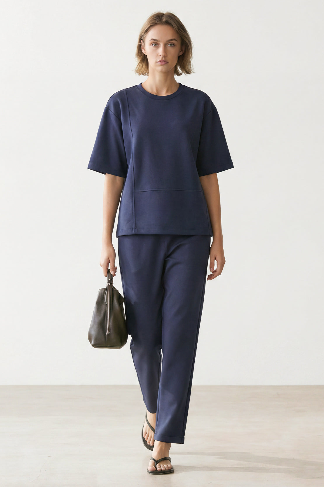KOKO Modal Blend Minimalist Relaxed Top – Soft Grey & Navy