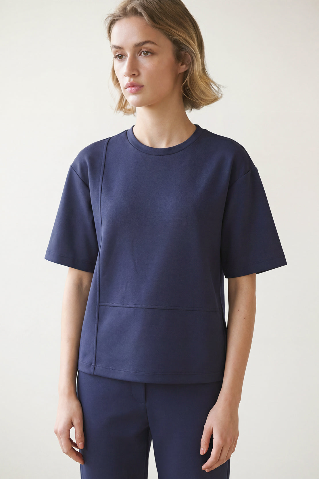 KOKO Modal Blend Minimalist Relaxed Top – Soft Grey & Navy