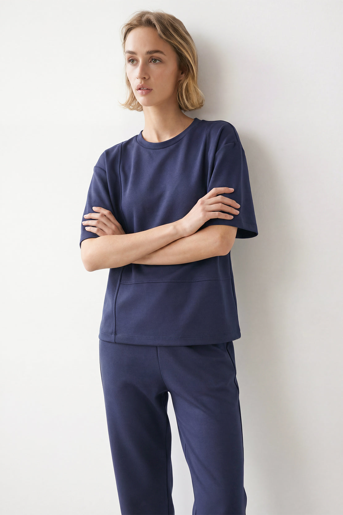 KOKO Modal Blend Minimalist Relaxed Top – Soft Grey & Navy
