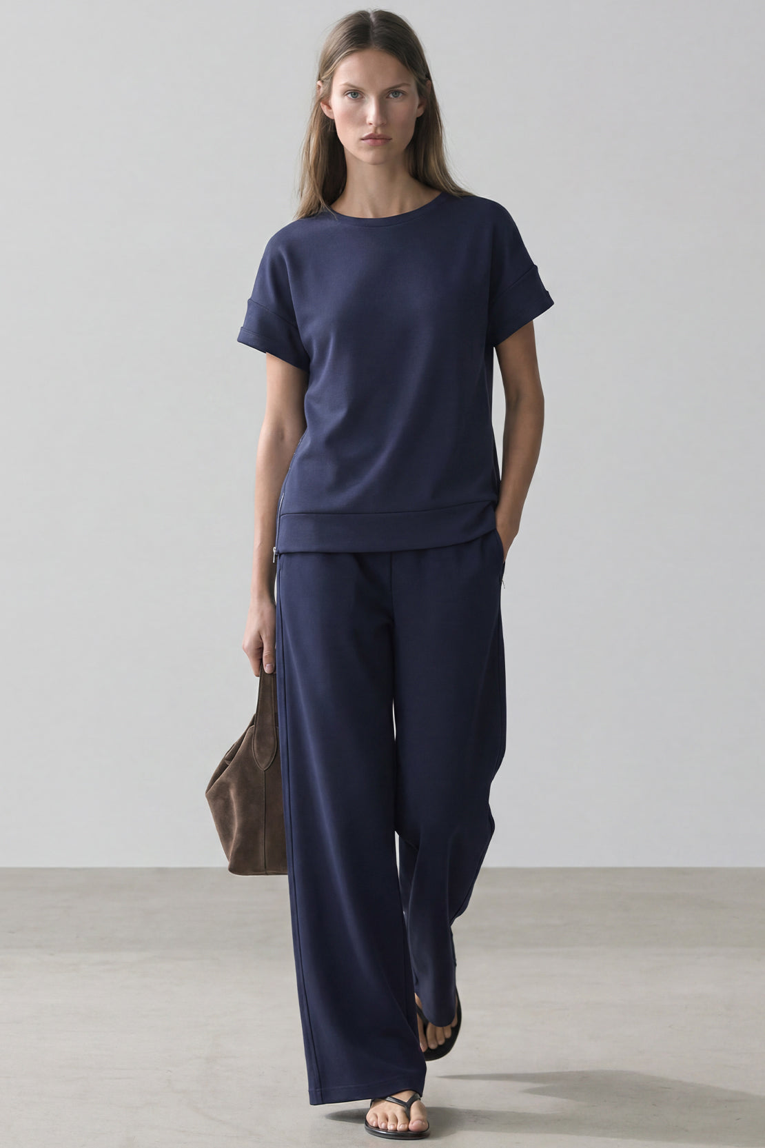 KOKO Modal Relaxed Boat Neck Top – navy