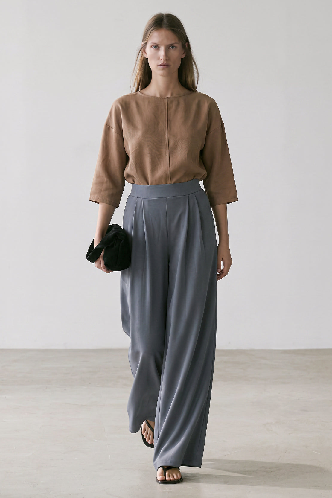 KOKO Modal Blend Wide-Leg Pleated Bottom – Dark Grey