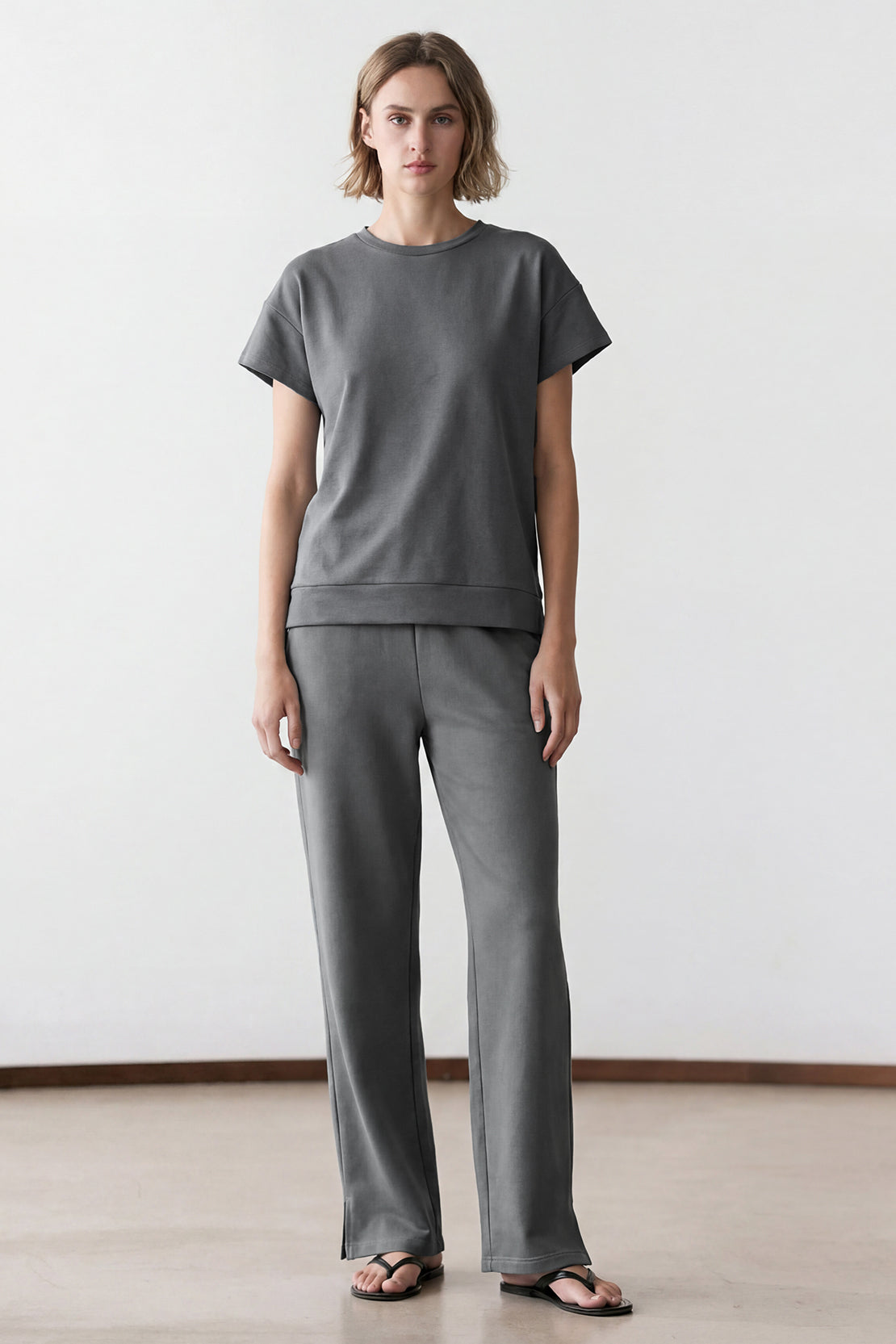 KOKO Viscose Scuba Crew Neck Tee – Dark Grey