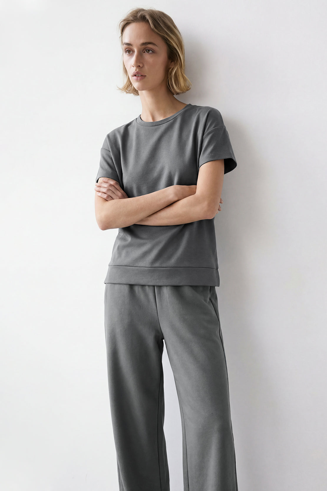 KOKO Viscose Scuba Crew Neck Tee – Dark Grey