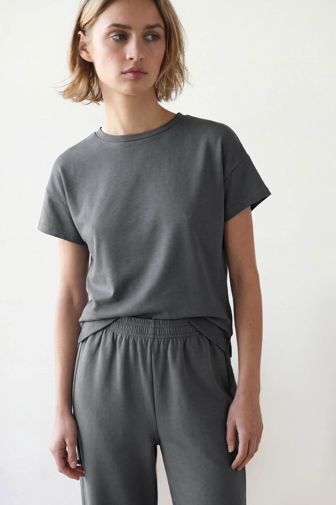 KOKO Viscose Scuba Crew Neck Tee – Dark Grey