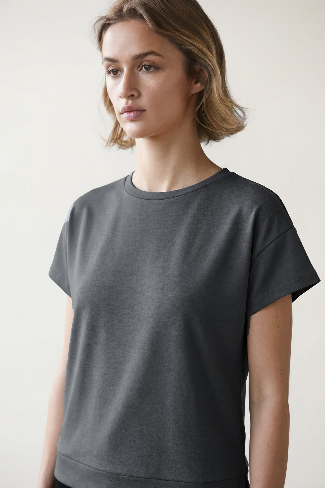 KOKO Viscose Scuba Crew Neck Tee – Dark Grey
