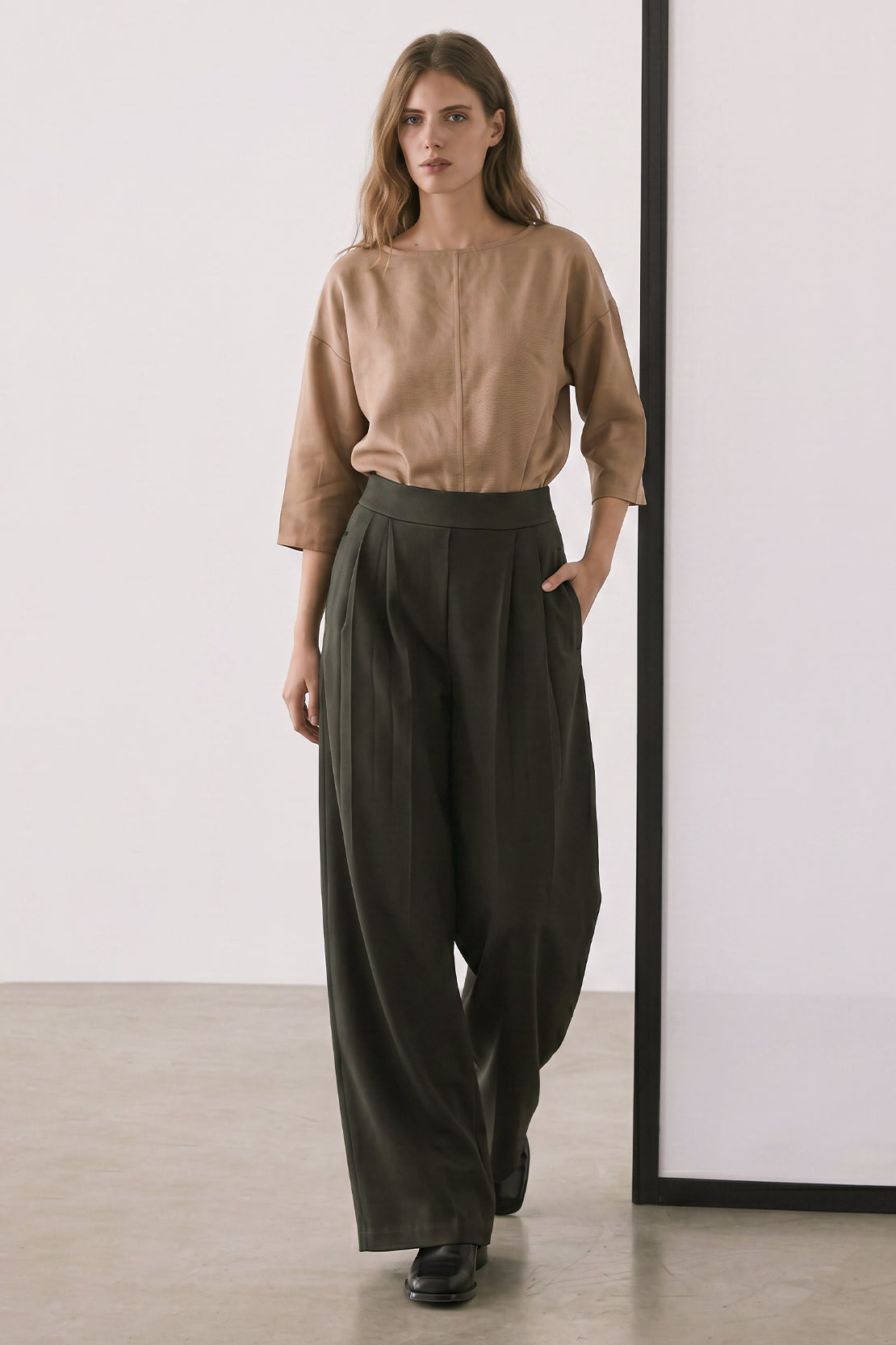 KOKO Modal Blend Wide-Leg Pleated Bottom – Olive