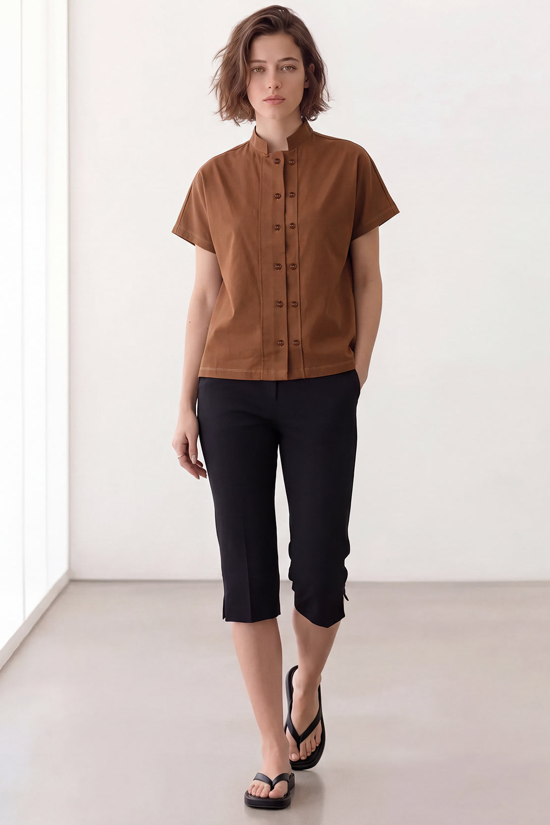KOKO Smooth Cotton Button-Front Shirt – Brown