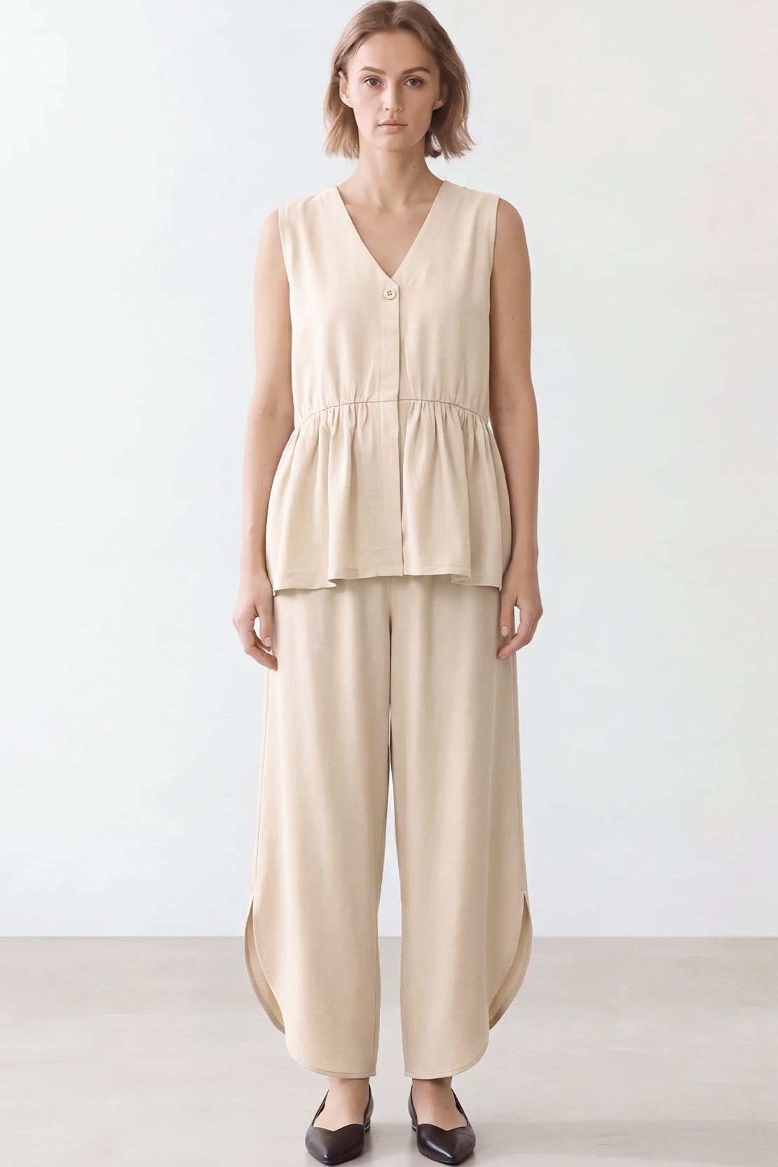KOKO Silky Linen Peplum Top