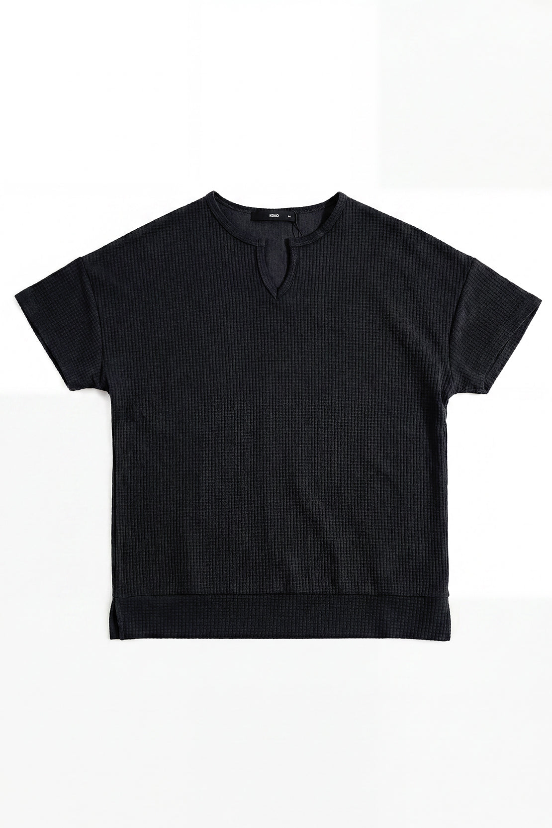 KOKO Waffle V-Neck Top – Black