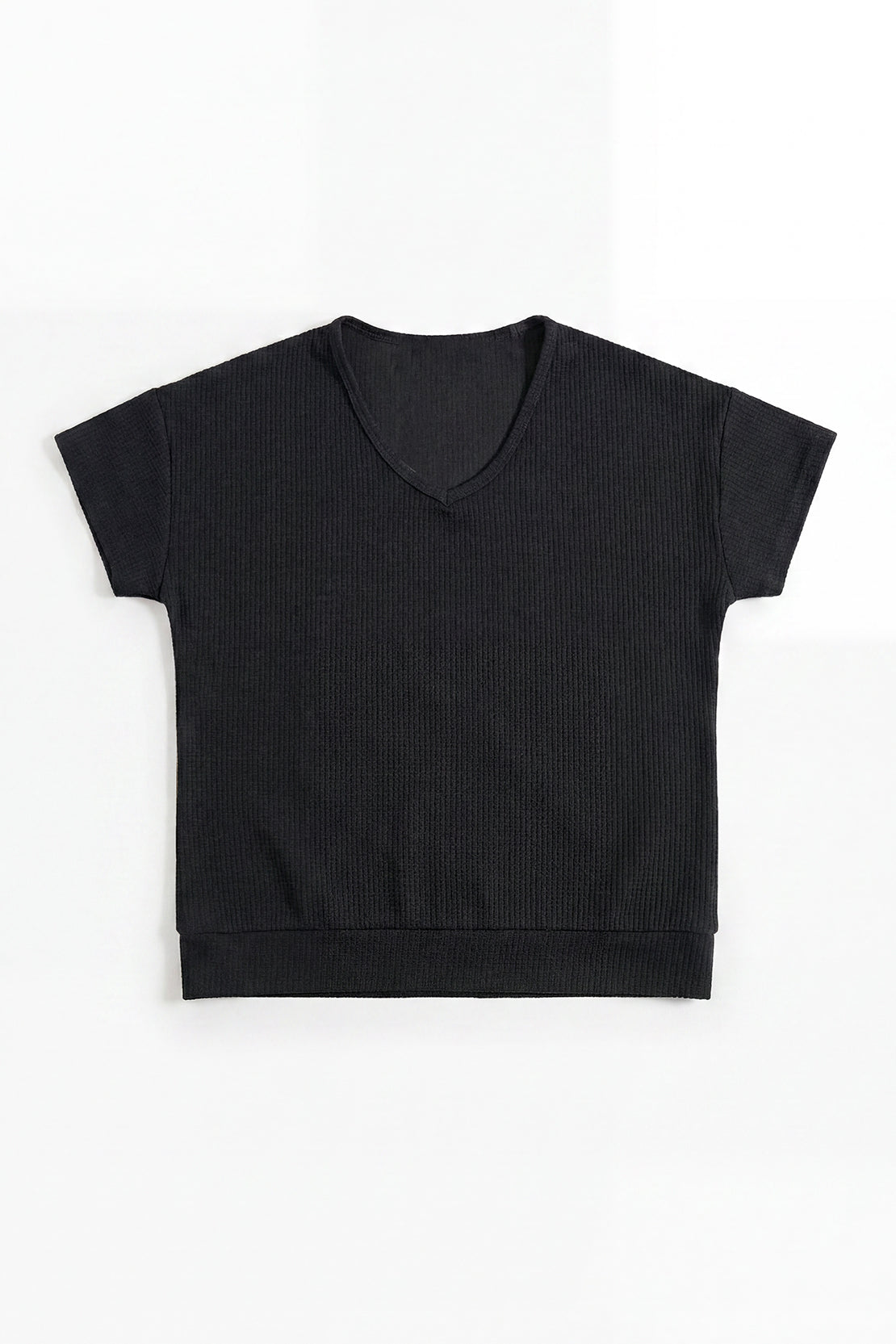 KOKO Waffle V-Neck Top – Black