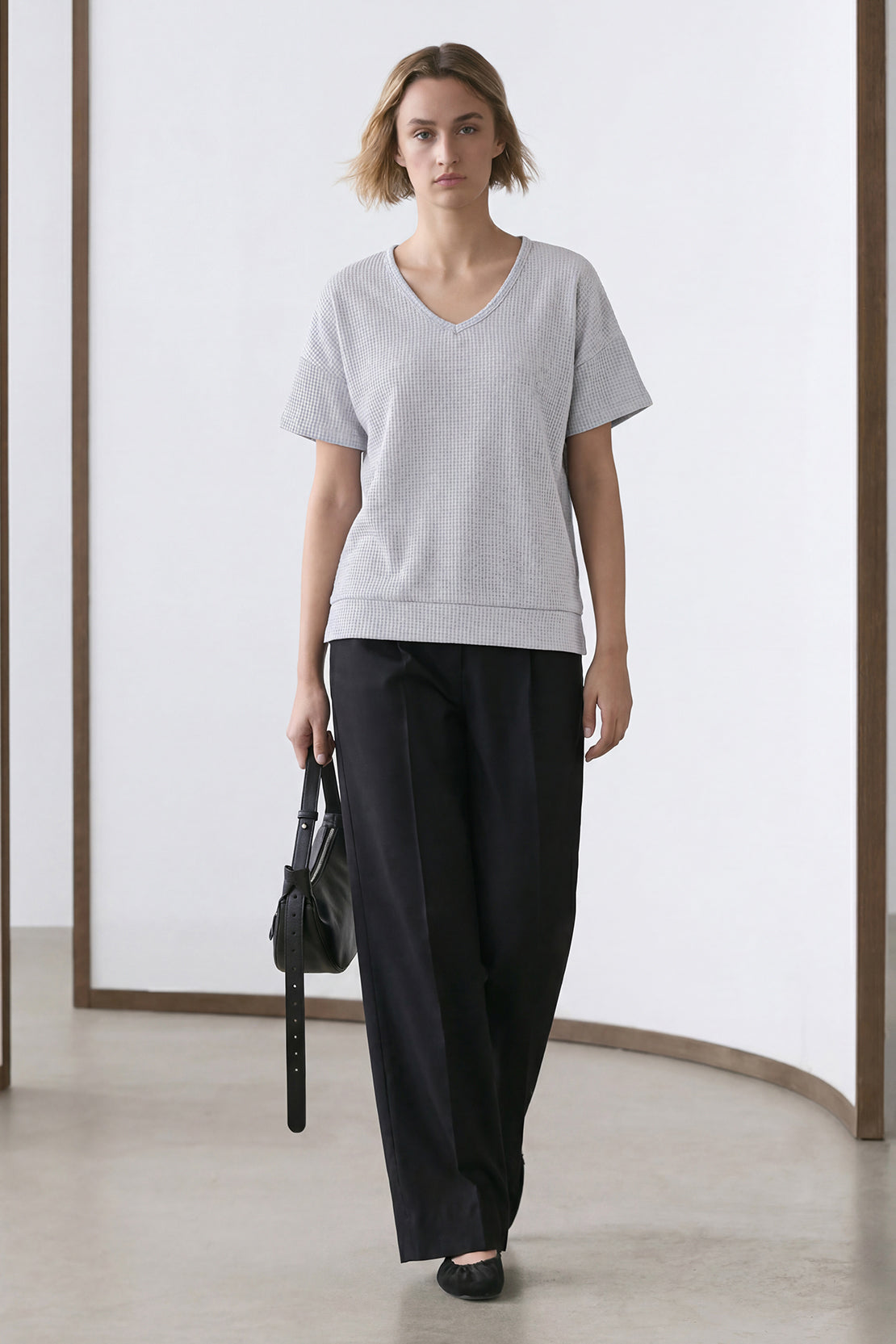 KOKO Modal Blend Relaxed V-Neck Top – Silver Grey