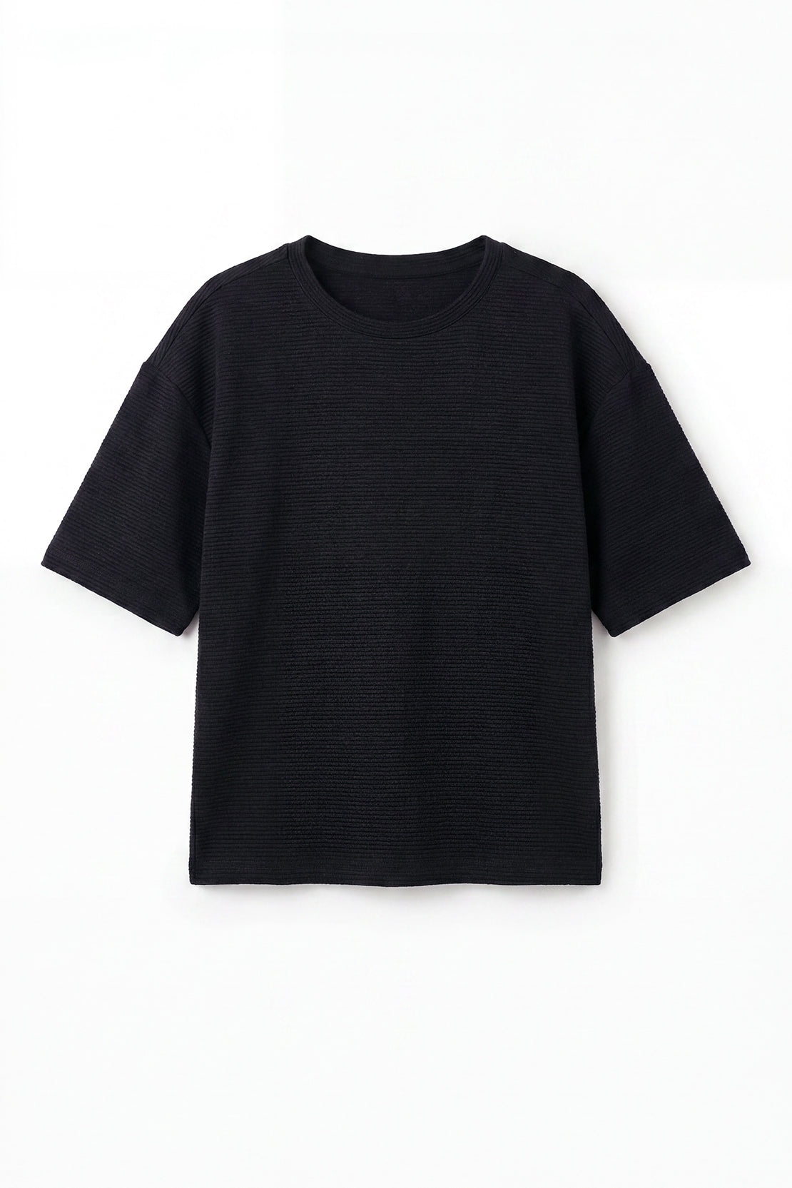 KOKO Textured Knit Boxy Fit Crew Neck Tee – Black