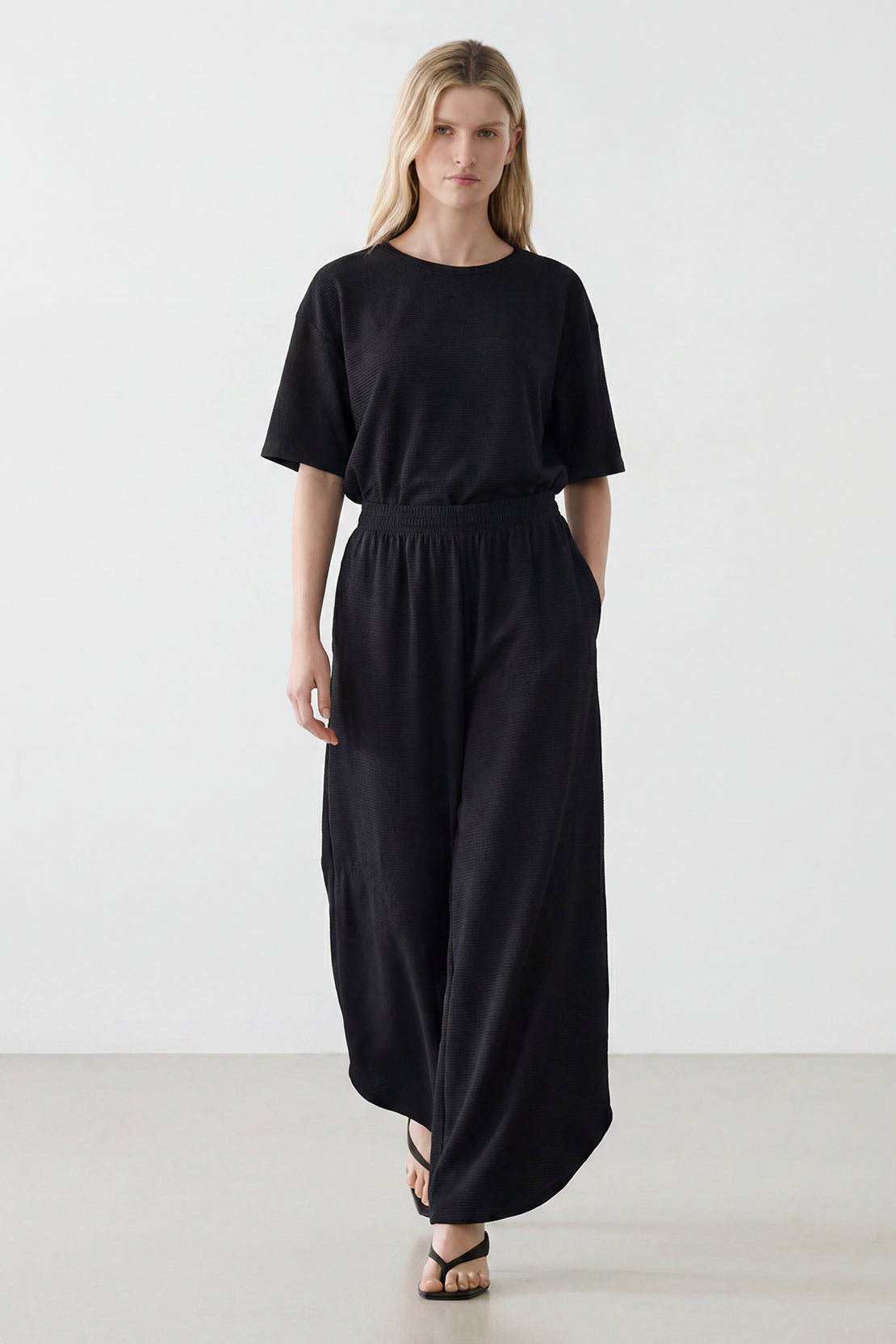 KOKO Textured Knit Wide Leg Bottom with Side Slit – Black