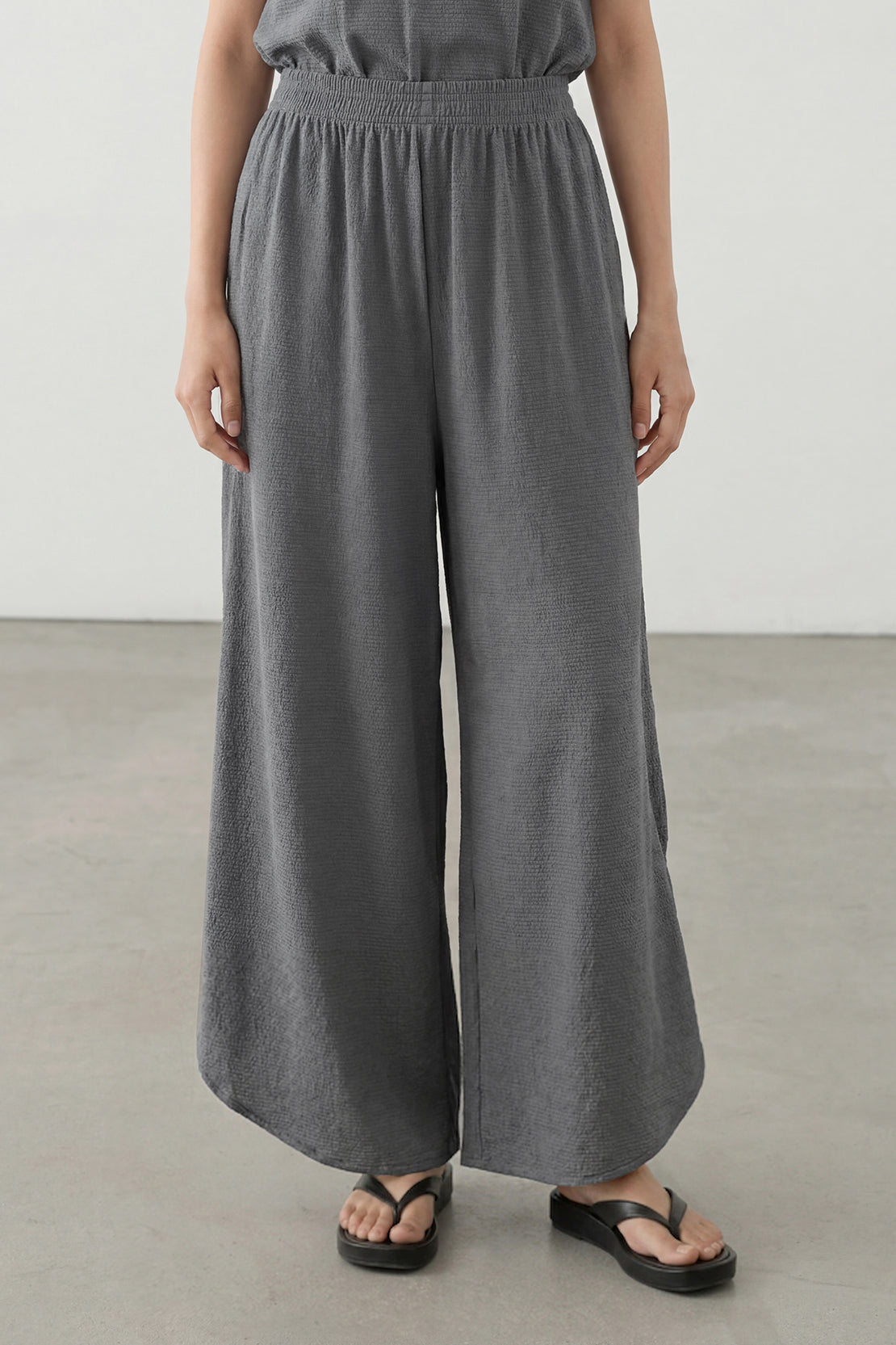 KOKO Textured Knit Wide Leg Bottom with Side Slit – Dark Grey