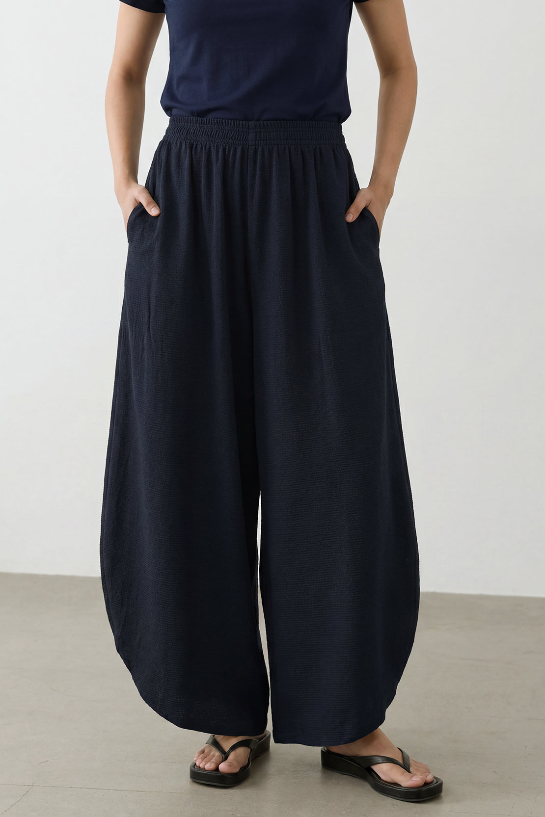 KOKO Textured Knit Wide Leg Bottom with Side Slit – Dark Navy