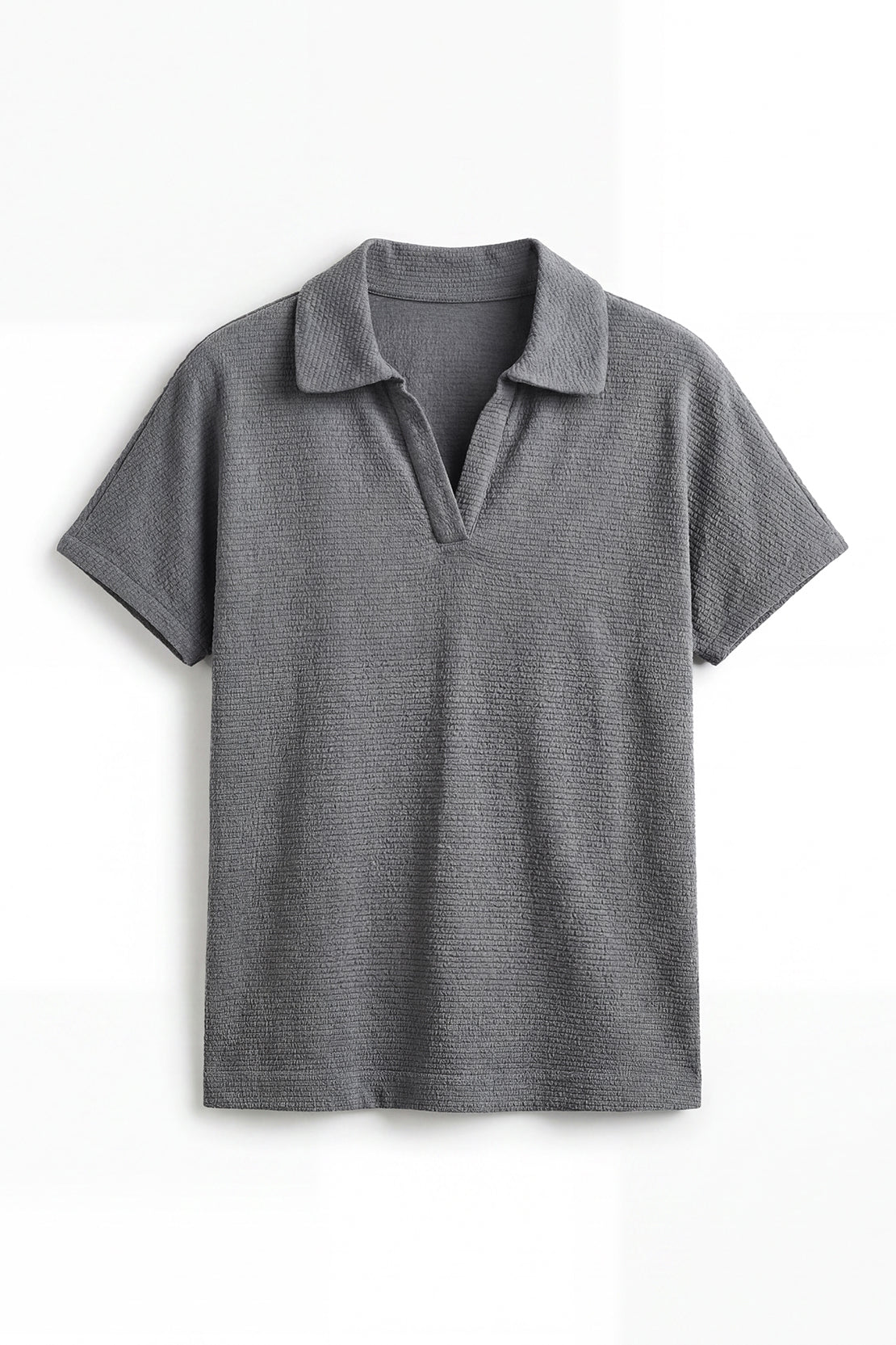 KOKO Textured Knit Cap Sleeve Polo – Dark Grey