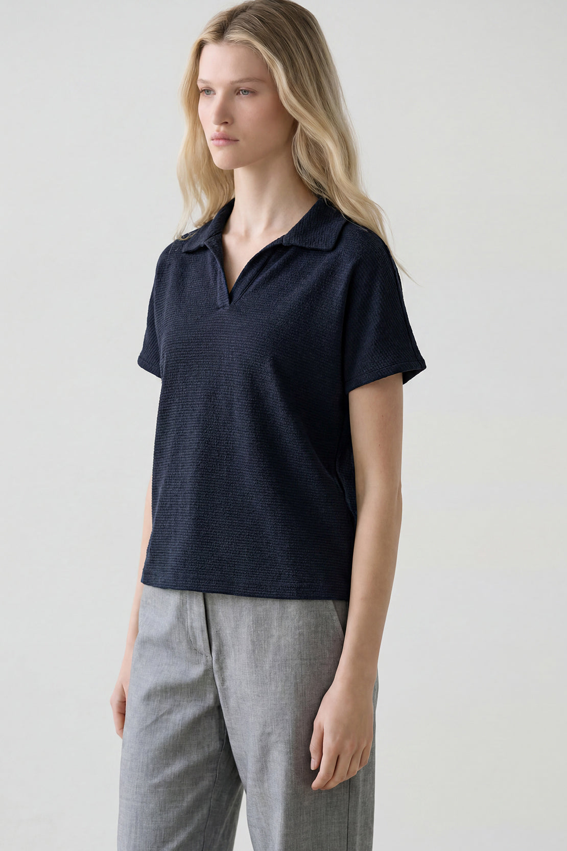 KOKO Textured Knit Cap Sleeve Polo – Navy