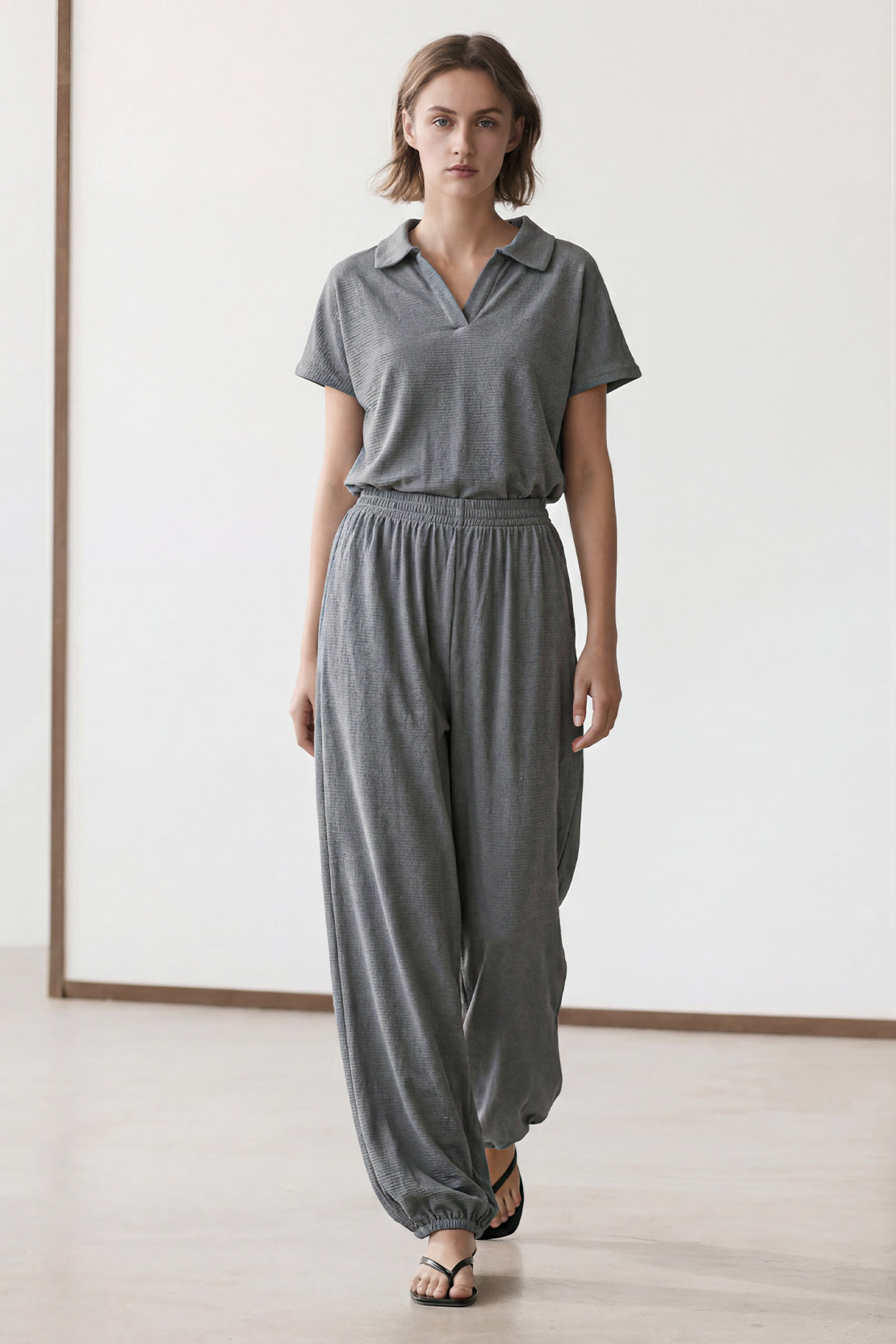 KOKO Textured Knit Cuffed Hem Bottom – Dark Grey