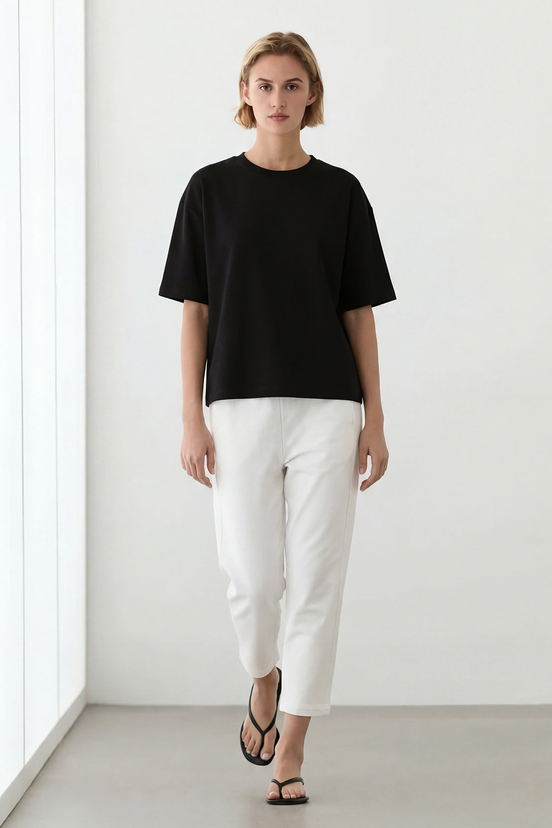KOKO Sheen Modal Relaxed Crew Neck Top – Black