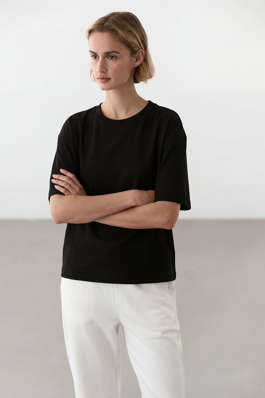 KOKO Sheen Modal Relaxed Crew Neck Top – Black