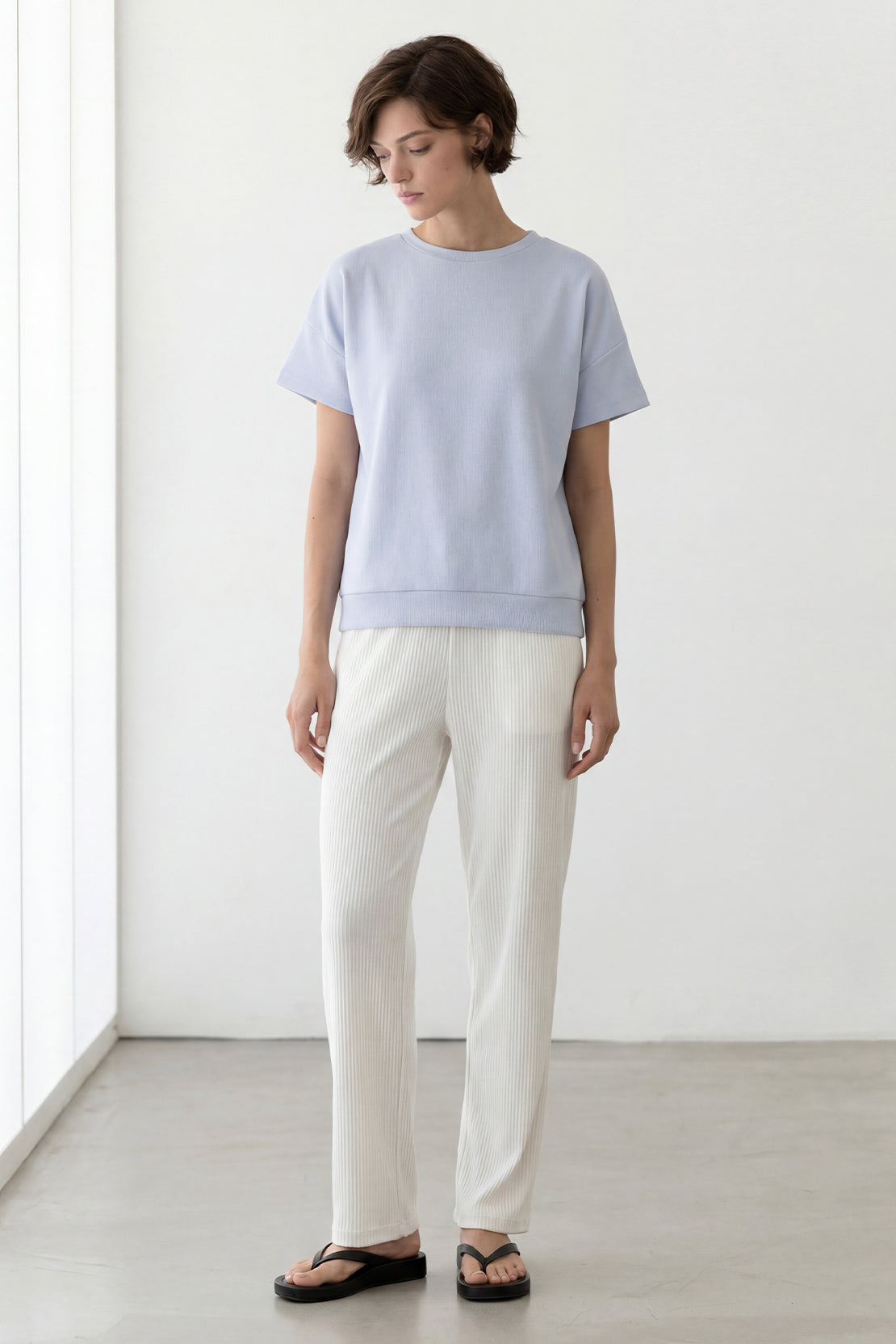 KOKO Sheen Modal Relaxed Crew Neck Top – Blue