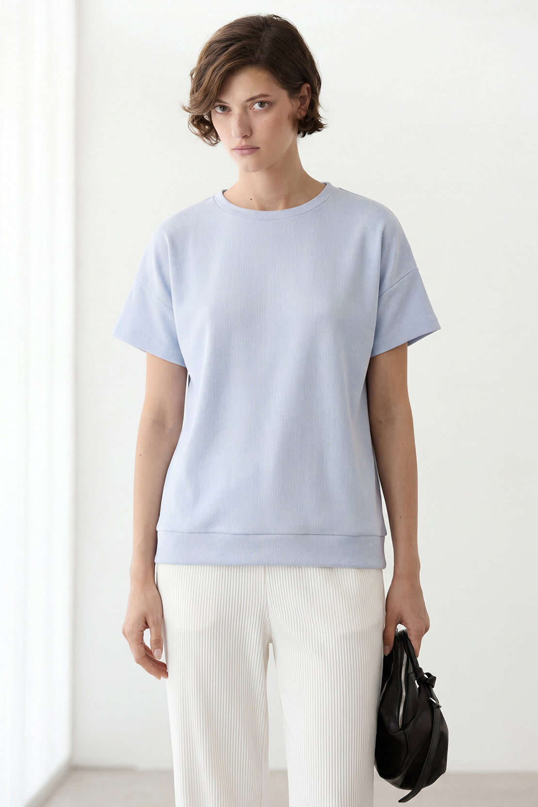 KOKO Sheen Modal Relaxed Crew Neck Top – Blue
