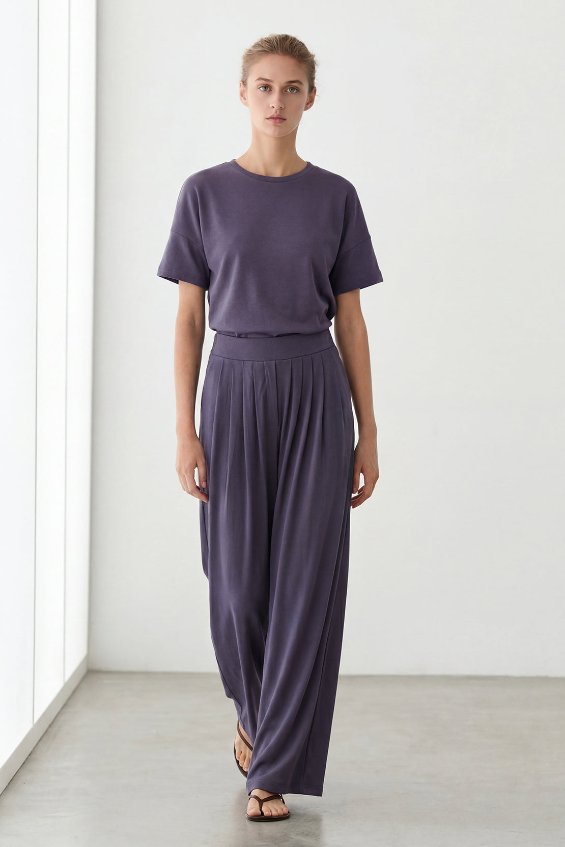 KOKO Modal Blend Pleated Wide-Leg Pants – Lavender grey