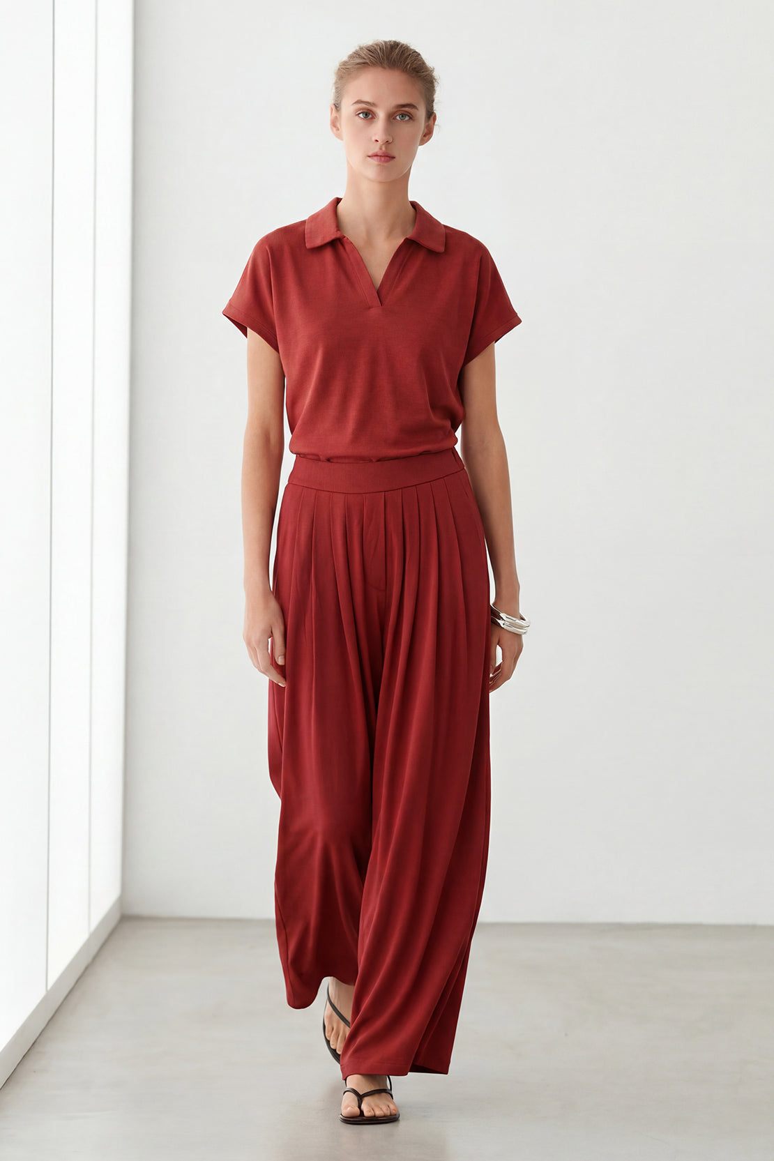 KOKO Modal Blend Pleated Wide-Leg Pants – Maple