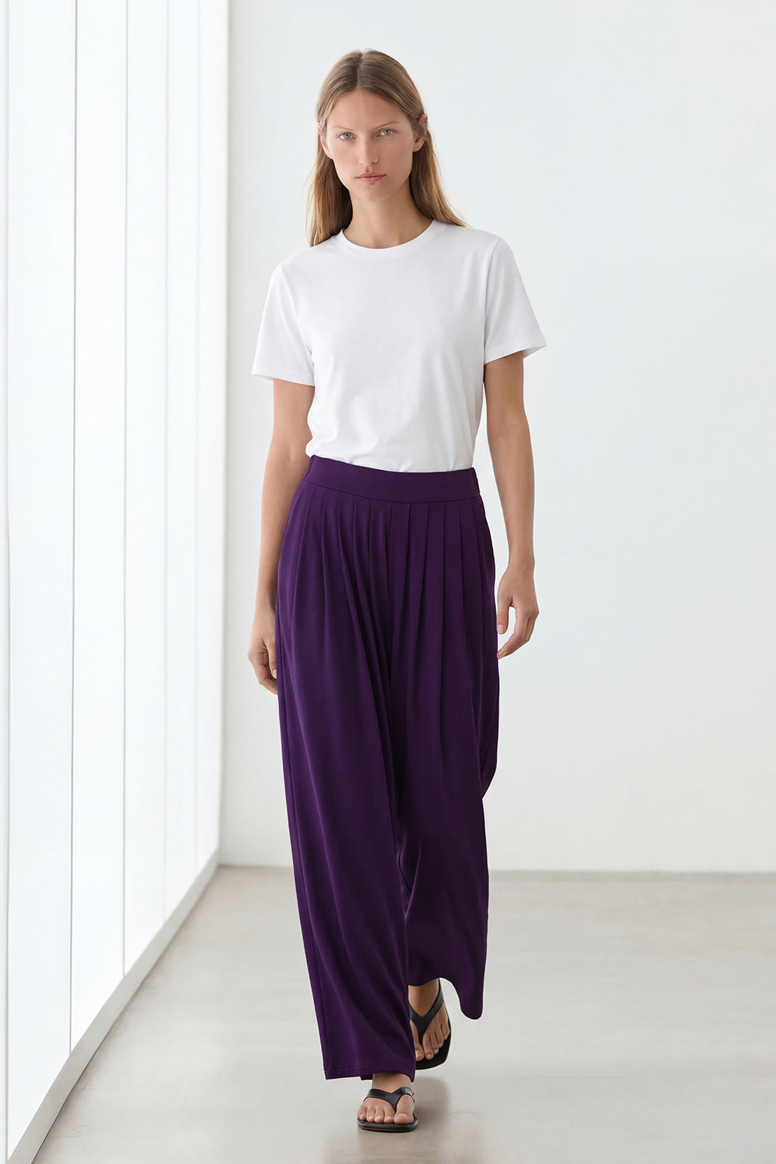 KOKO Modal Blend Pleated Wide-Leg Pants – purple