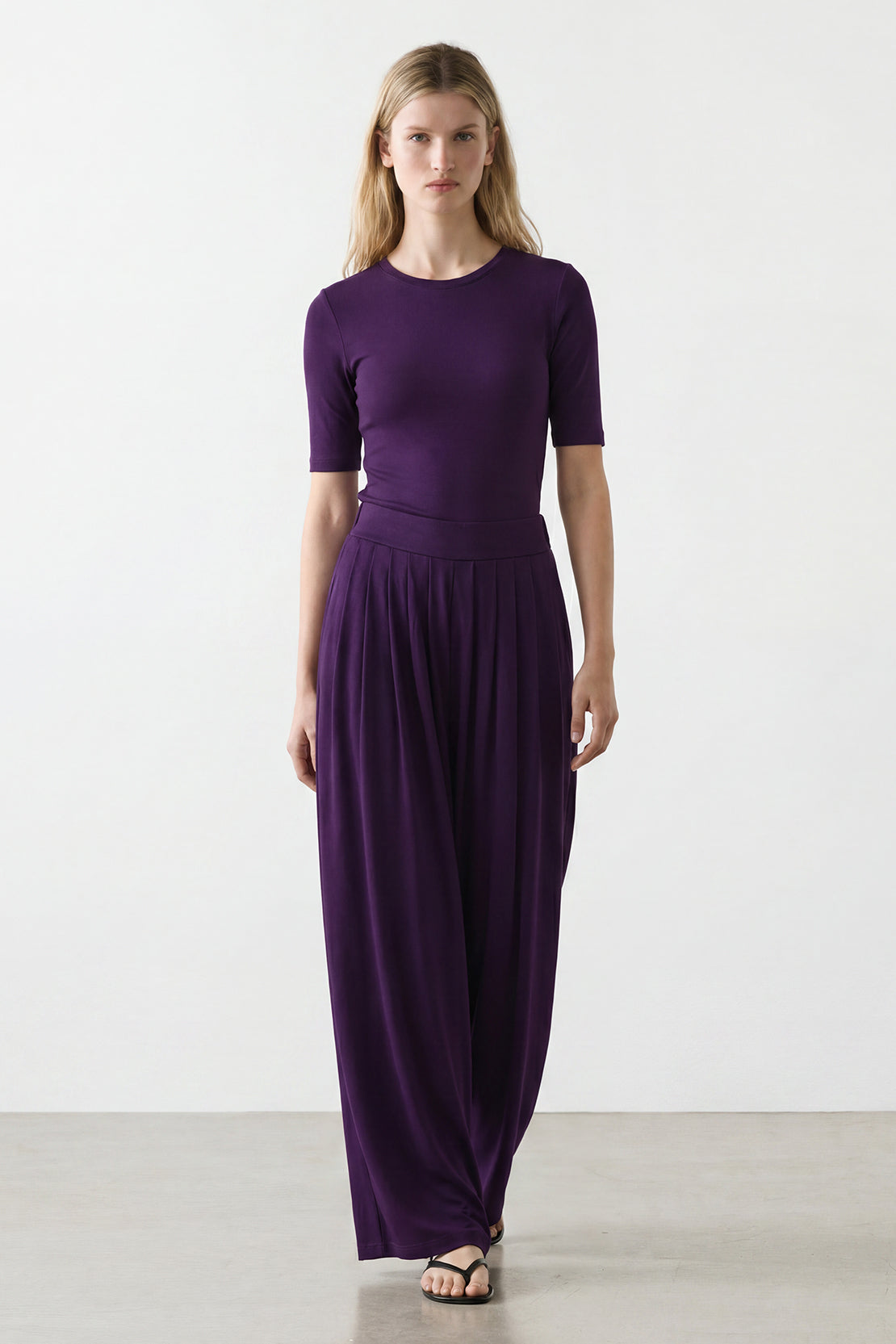 KOKO Modal Blend Pleated Wide-Leg Pants – Berry