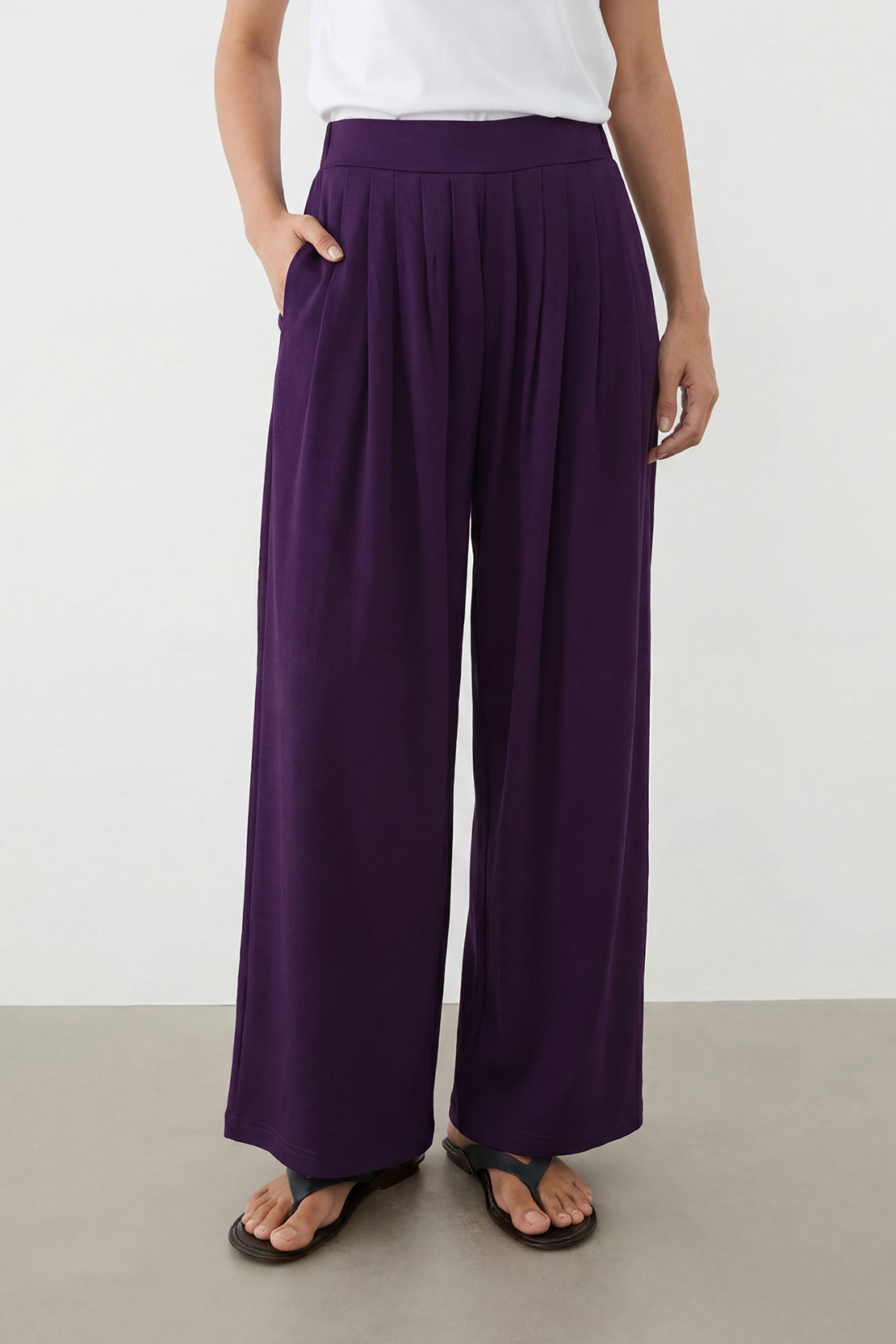 KOKO Modal Blend Pleated Wide-Leg Pants – purple