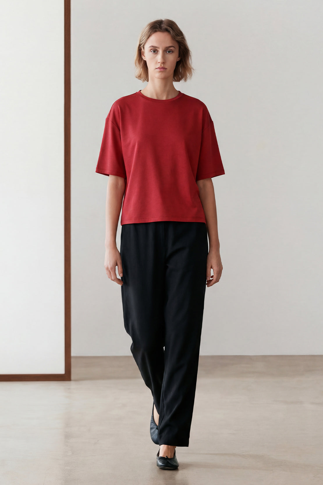 KOKO Modal Blend Relaxed Crew Neck Top – Red