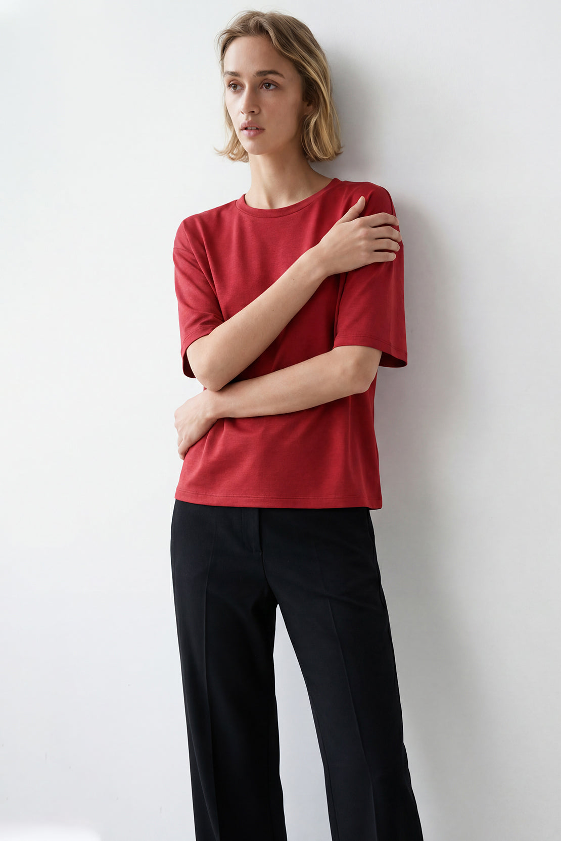 KOKO Modal Blend Relaxed Crew Neck Top – Red