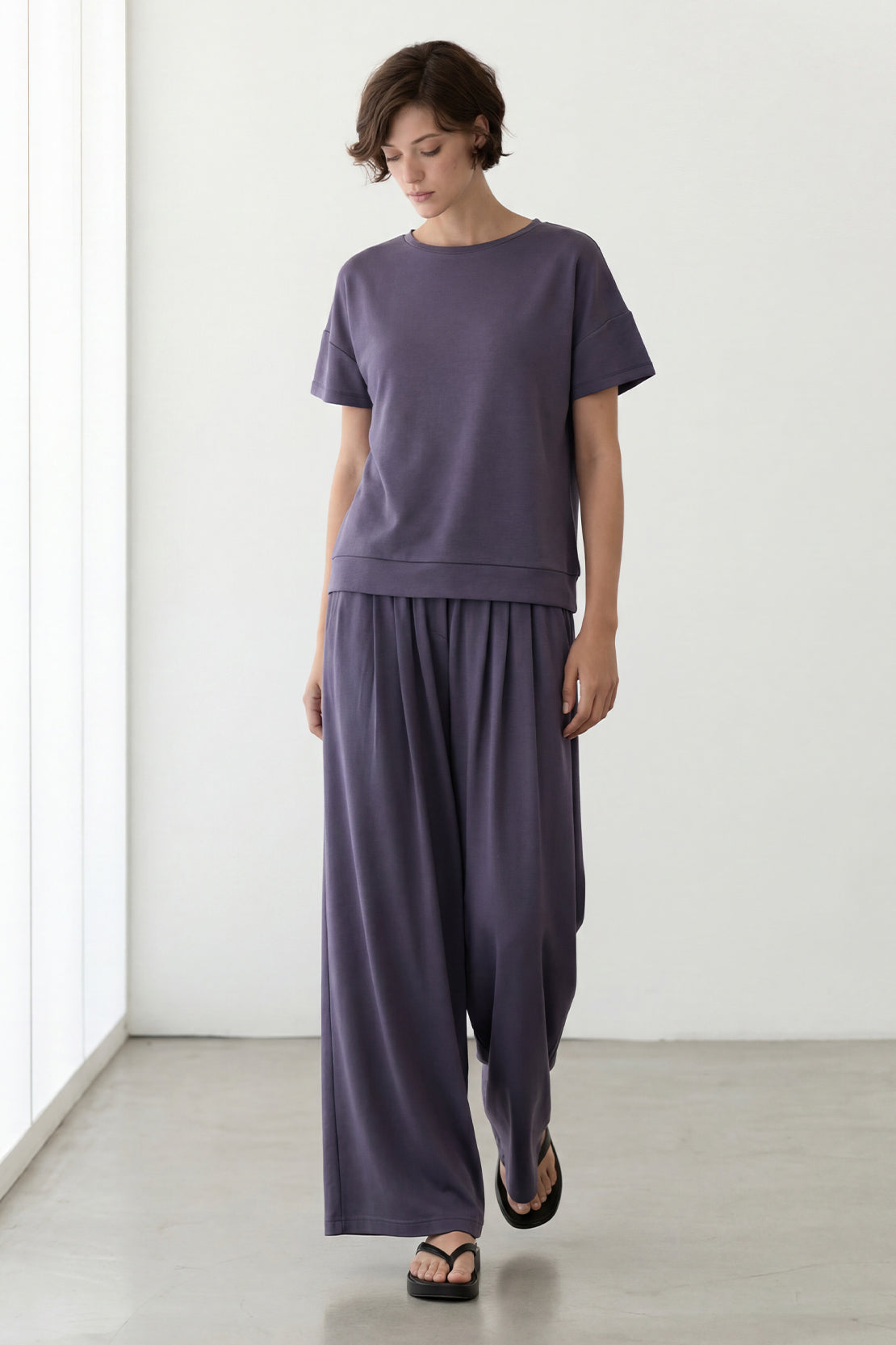 KOKO Modal Blend Relaxed Crew Neck Top – Lavender