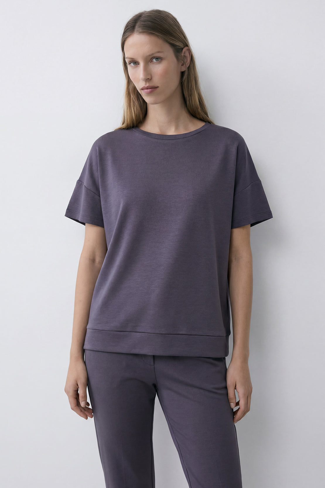 KOKO Modal Blend Relaxed Crew Neck Top – Grey